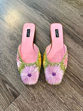 Kate Spade Vintage Floral Straw Mules